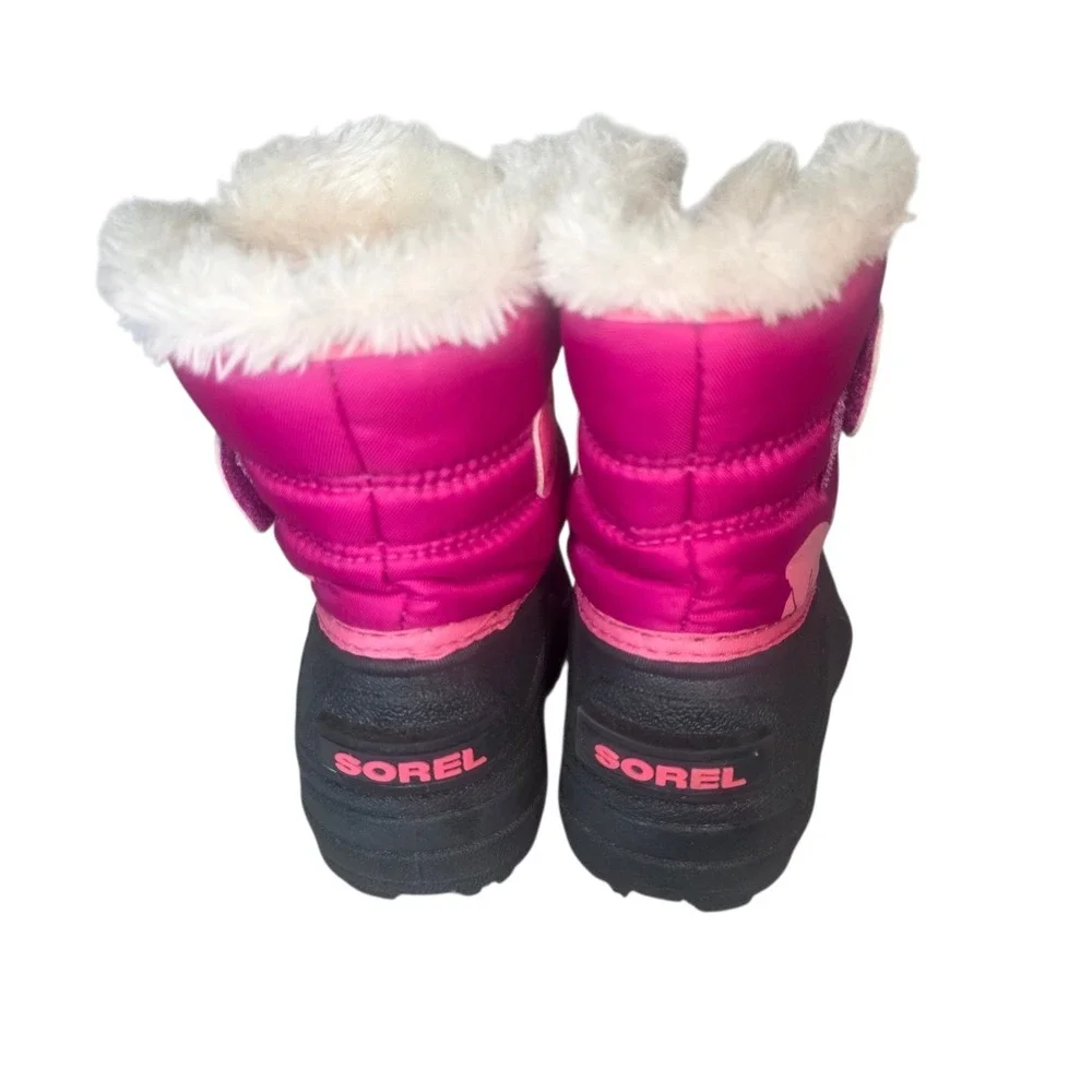 Sorel Snow Commander Girls 6 Black Pink NV1960-652 Waterproof Winter Boots